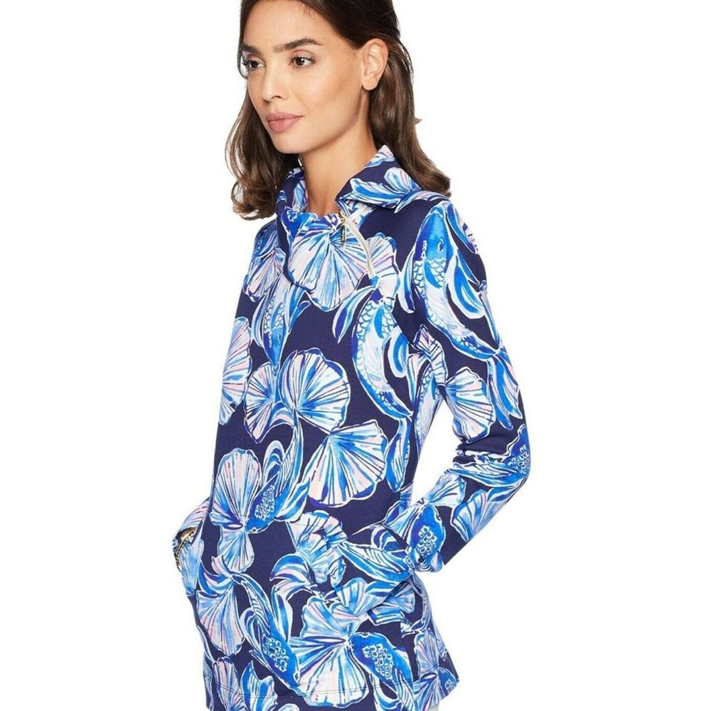 Lilly Pulitzer Ladies Blue, White, & Pink Floral Pattern "Booker" Pullover, NWT